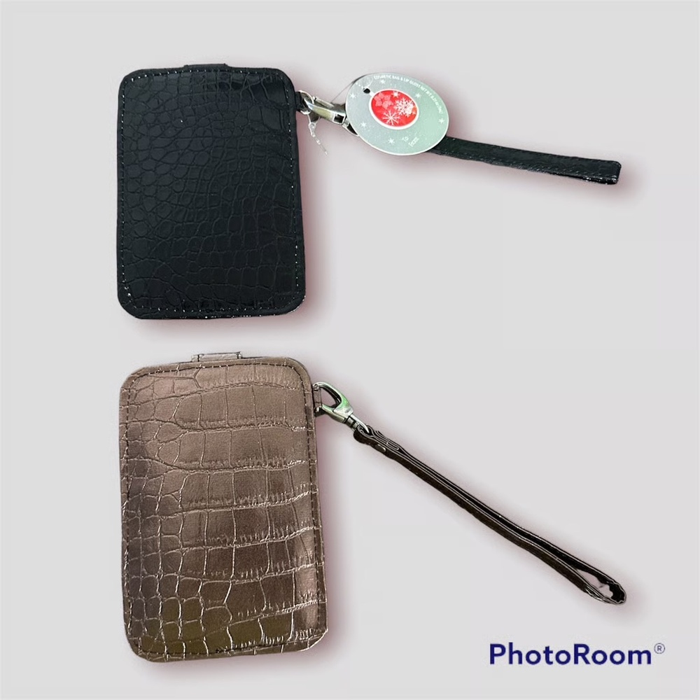 2 Wallets Faux Leather Black & Gold Colors Lip Gloss, Credit Card Holder - Picture 2 of 2